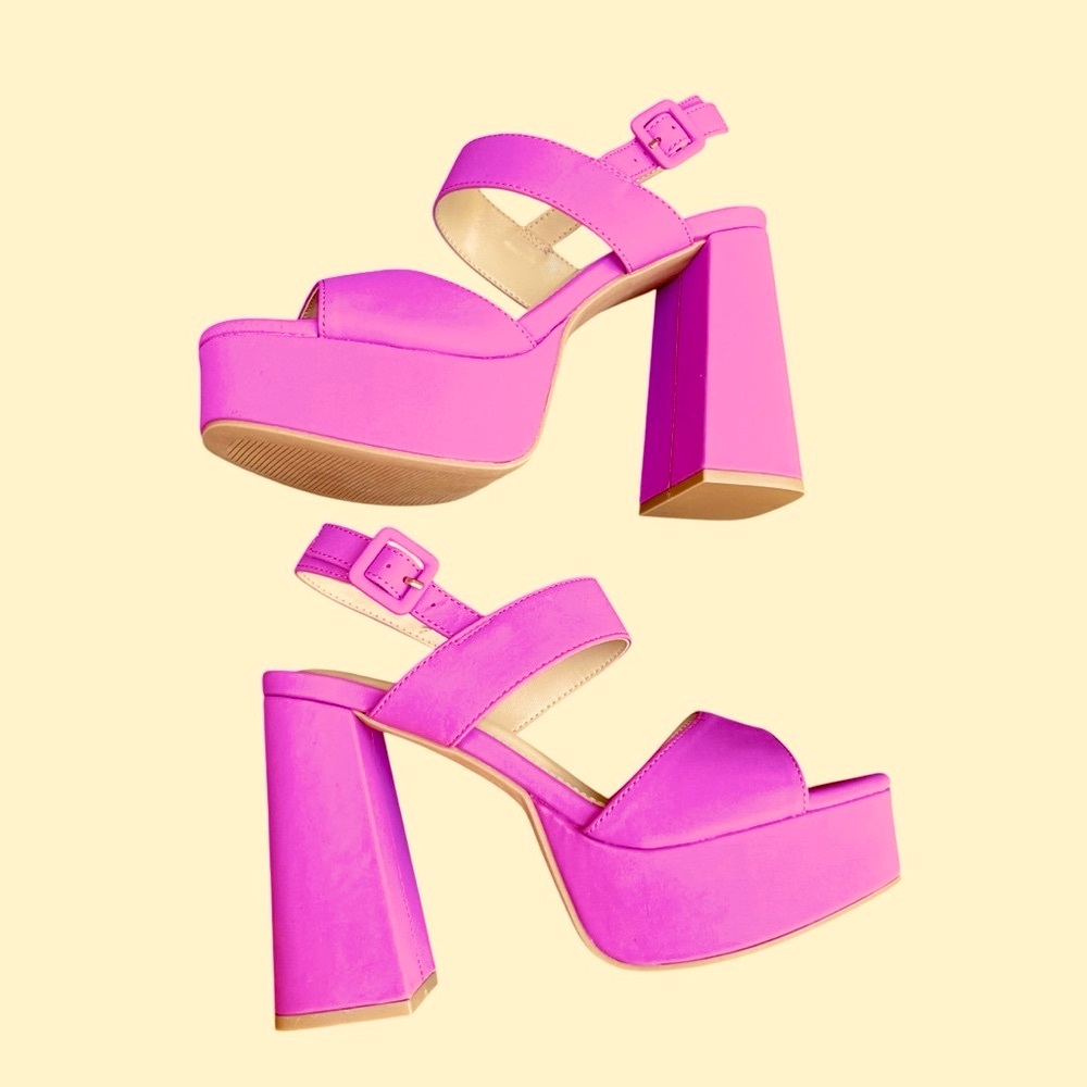 Hot Pink Platform Block Heel Shoes Size 7.5 | Disco Y2K